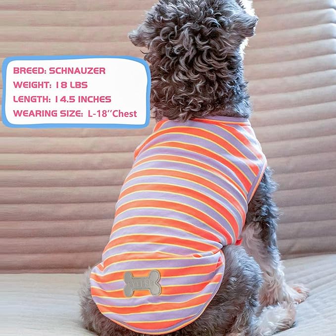 KYEESE 2Pack Dog Shirt, Soft Striped Dogs T Shirts, Lightweight Doggie Tank Top Cat Clothes, Sleeveless Dog Shirt for Small Dogs, Stretchy Pet Vest, Purple+Orange Striped, Medium