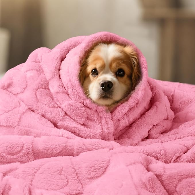 Luciphia Waterproof Dog Blanket for Medium Large Dogs Washable Bed Couch Protector Soft Fluffy 3D Heart Jacquard Pet Blanket with Sherpa Fleece Cozy Calming Throw Blankets，Pink 57x40 inch