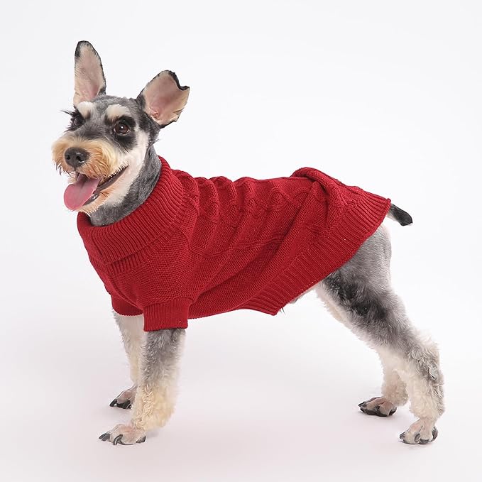 Dog Christmas Sweater, MengMengDa ，Cable Knitwear, Warm Clothes for Chihuahua, Bulldog, Dachshund, Pug, Yorkie,Dog Outfits for Small Dogs Medium Dogs (Red XS)