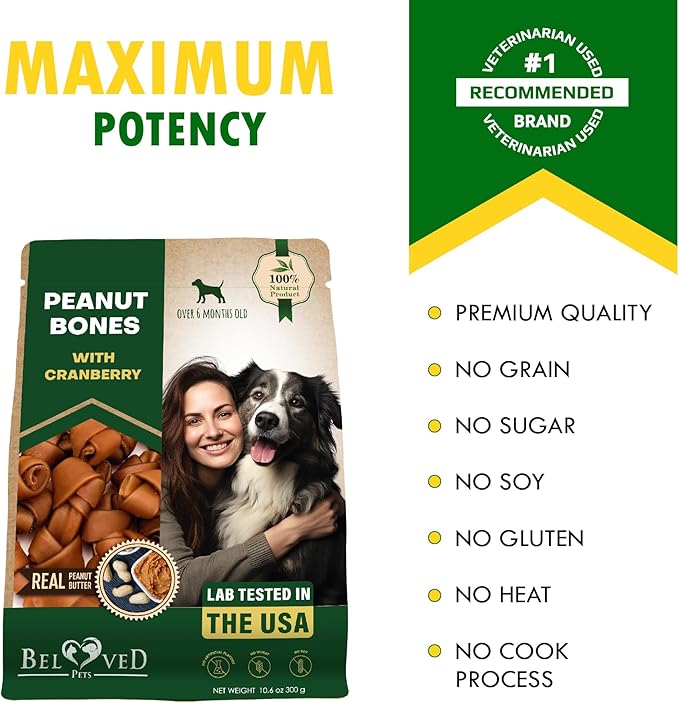 Dog Treats Peanut Butter Bones with Cranberry & Rawhide Free Chew 10.6 Oz - Pet Natural Mini & Big Snacks Healthy Collagen & Bulk Best Chews for Small & Large Dogs - Made for USA (Peanut Butter)