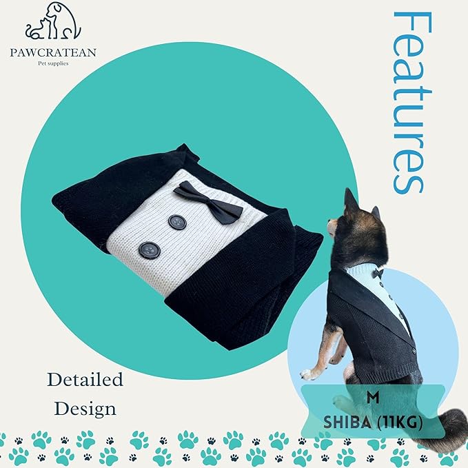 Cute Sweater for Dogs and Cats Soft Flannel Pet Outfit Warm and Cozy Animal Hoodie Small to Large Pet Clothes for Halloween Parties and Everyday Wear (Small, Black Bowtie)