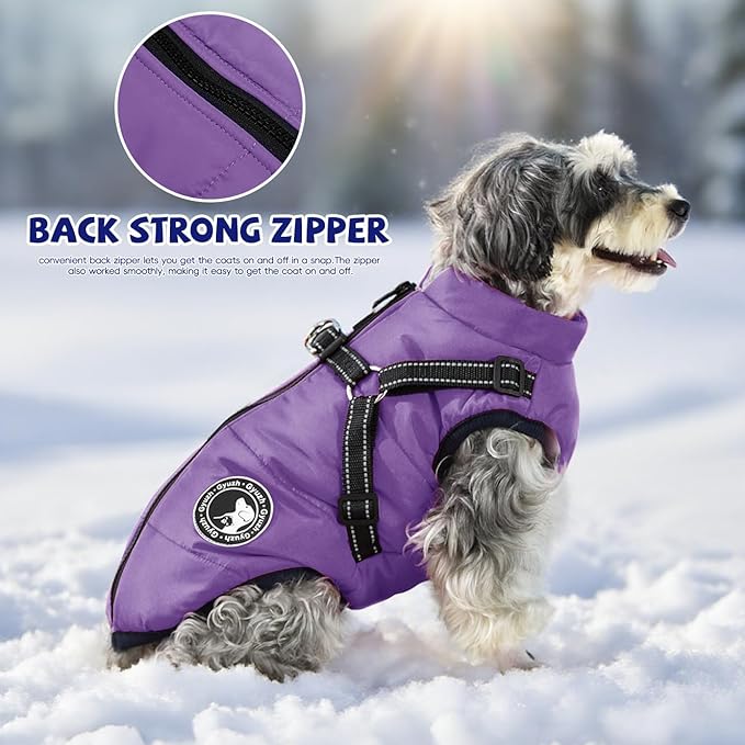 Gyuzh Dog Coat with Harness Puppy Coats Small Dog Harness Jacket Winter Waterproof Jackets for Smal Medium Large Dogs
