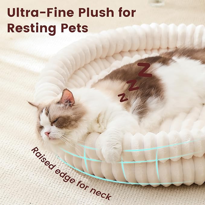 Petinstinct Cat Beds for Indoor Cats, Machine Washable Orthopedic Donut Dog Bed for Small Dogs, Fluffy Round Pet Bed with Anti-Slip Bottom for Puppy and Kitten, White, 20"x20"x6.5"