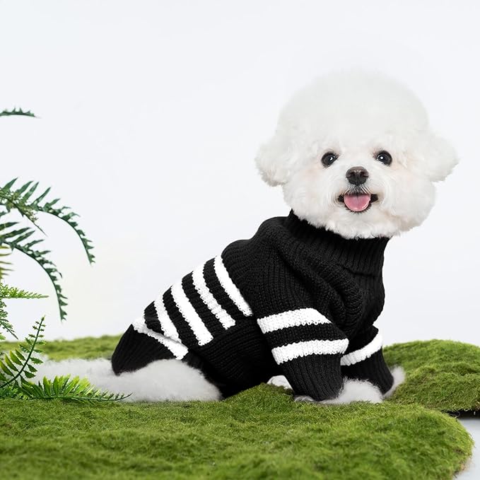 Haloumoning Small Dog Pullover Sweater, Striped Knitted Pet Sweaters for Fall Winter Dog Clothes, Turtleneck Thick Warm Clothes for Small Medium Large Dogs