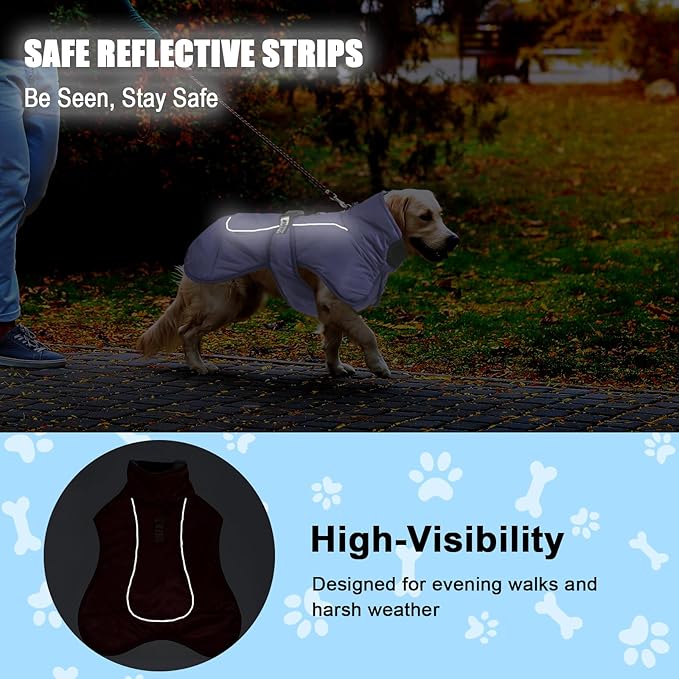 DoggieKit Dog Winter Coat, Waterproof Warm Jacket with Harness Built in, Reflective Cold Weather Doggie Vest, Windproof Turtleneck Pet Snowsuit, Adjustable Puffer Jacket for Medium Dogs, Navy 2XL