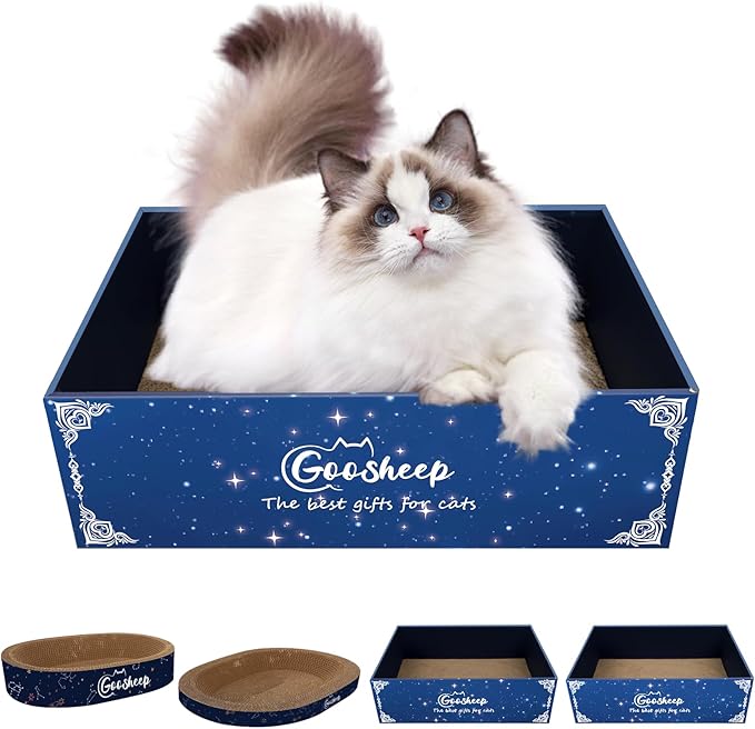 Goosheep 4PSC Cat Scratcher Cardboard 4-in1 Scratching Board for Indoor Cats Oval Corrugated Cardboard Cat Bed Cats Scratching Post