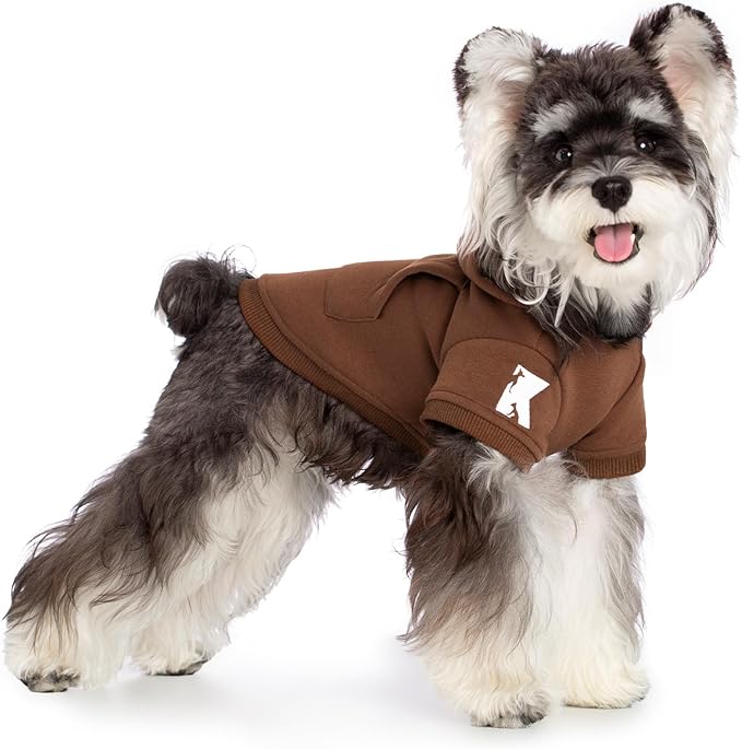 Koneseve Dog Hoodie & Cat Sweater, Warm Fleece Hooded Soft Winter Sweatshirt for All Breeds, Cozy Pet Clothes, Brown, XL