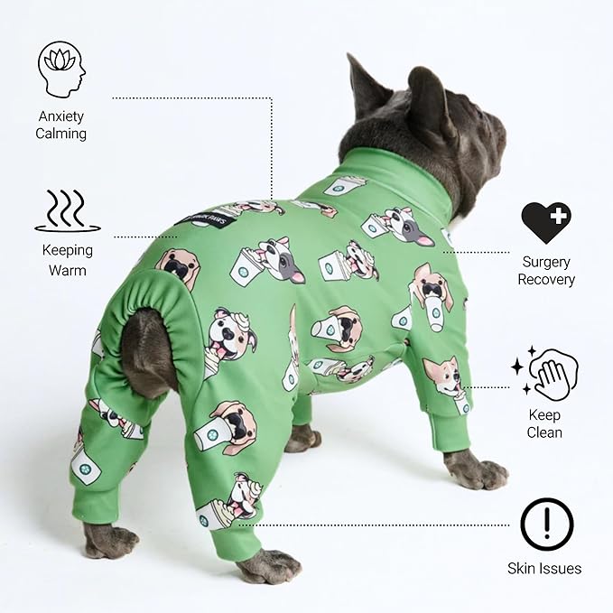 Spark Paws Dog Pajama, Dog Recovery Suit Male, Onesie, Ultra-Soft and 4-Way Stretch, for Small Medium and Large Breeds - Pup Cup - XXL