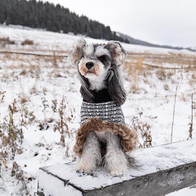 Dog Sweater Cloak, Pearl Cotton Bouclé Yarn Puppy Sweater, Cold Weather Coat Knitwear for Small Dogs, Classic Turtleneck Thick Dog Clothes with Thick Fluff DS95M