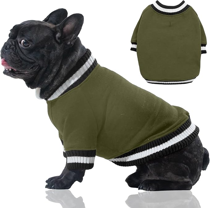FUAMEY Dog Pullover Sweatshirt - Warm Dog Clothes, Soft Pet Fleece Sweater - Cute Doggie Outfit for Small Medium Dogs - Green XS