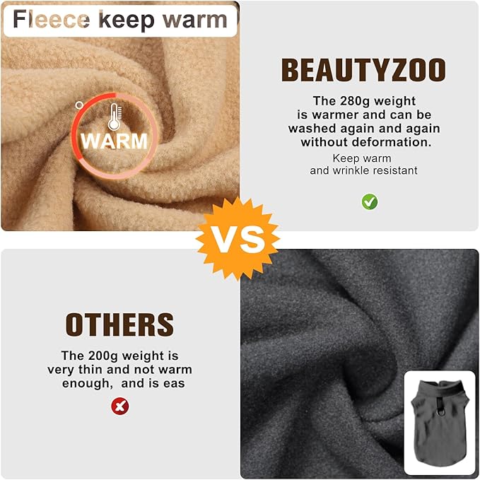 BEAUTYZOO Dog Fleece Vest Sweater Winter Jacket for Small and Medium Large Dogs with D-Ring Leash Cold Weather Coat Hoodie for XS S M Dogs Boy or Girls, Beige XL
