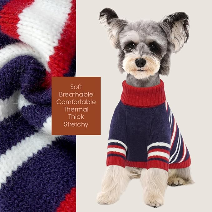 Kuoser Dog Sweater,Warm Dog Sweaters for Large Dogs,Turtleneck Thick XL Dog Sweater Christmas Outfit,Pet Winter Clothes Doggie Knitwear Girl Boy for Holiday Thanksgiving,Red&Blue Strips XL