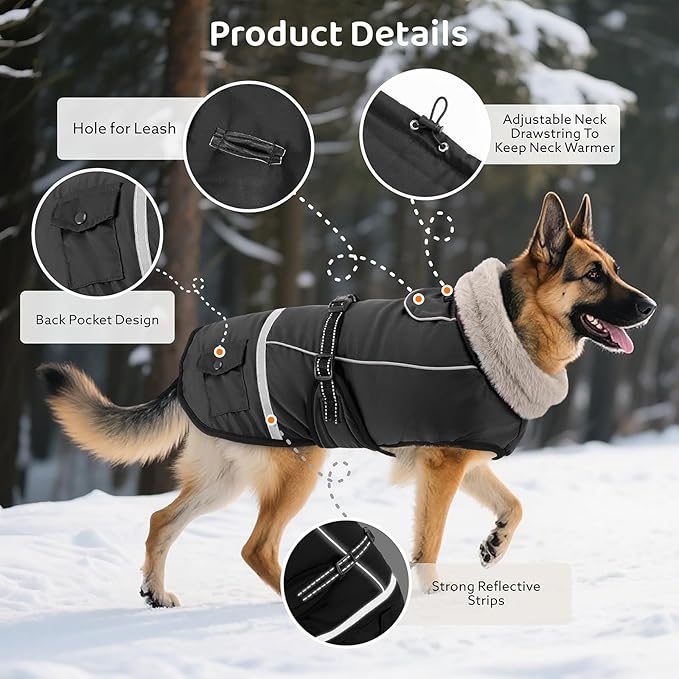Dog Coat, Warm Dog Winter Coat Reflective Jacket Waterproof Fleece Vest, Pet Jacket Cozy for Cold Weather, Dogs Snowsuit Windproof, Adjustable Buckle for Small Dogs