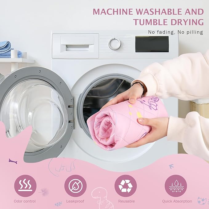 IEUUMLER Washable Pee Pads for Dogs, 2 Pack Non-Slip & Waterproof Pack Whelping Pad, Reusable Washable Puppy Potty Training Pad with Fast Absorbent for Playpen EU007 (Pink Dinosaur, 48"X30"-2pcs)