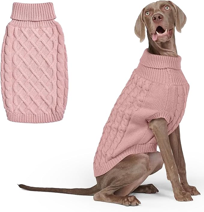 Spark Paws Knit Dog Sweater – Ultra Soft Warm Winter Dog Sweater for Small, Medium & Large Dogs – Stretch Fit Pet Sweater for French Bulldog, Pitbull, Girl & Boy Dogs Jacket, (Pink Cableknit, 4XL)