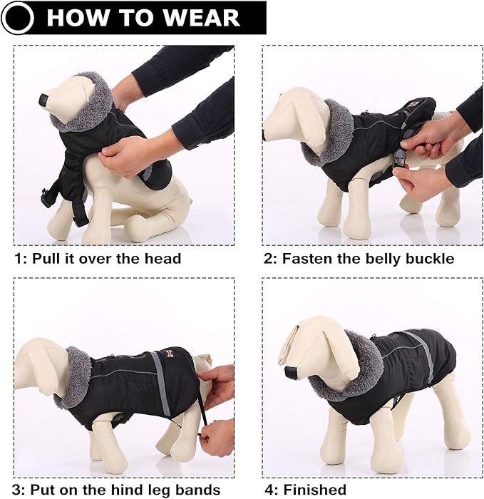 QBLEEV Warm Dog Coat Reflective Jacket, Waterproof Winter Coat Turtleneck Dog Clothes for Cold Weather, Thick Fleece Snowsuit Christmas Vest for Small to Large Dogs