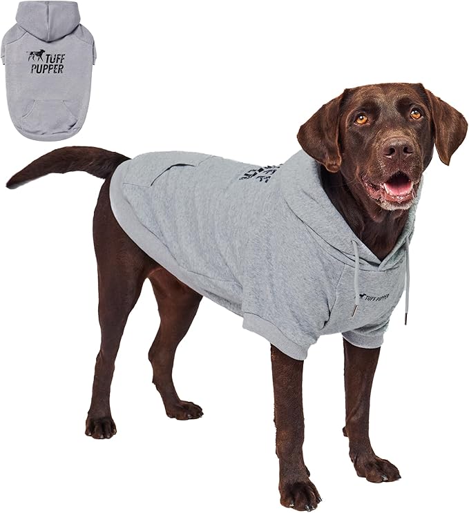 Tuff Pupper Dog Hoodie | Premium Quality Insulated Fabric | Ultra Soft Interior for Superior Comfort | Elastic Cuffs & Drawstring for Warmth | Stretch Fit Suitable for All Breeds (Gray, 3XL)