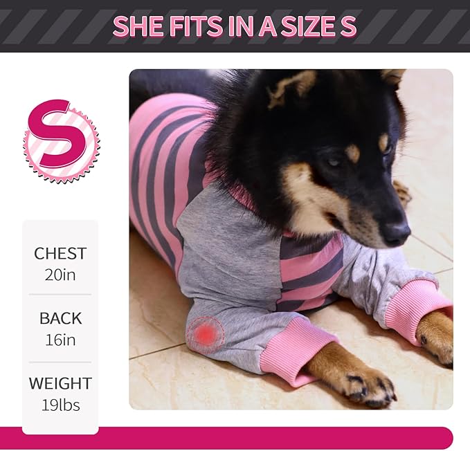 FUAMEY Dog Recovery Sleeve with Elbow Protector,Dogs Shirt Stop Licking Joints,Pet Long Sleeve Suit Protecting Dog's Front Leg Arm Wounds Cover Skin Conditions Pink Stripes 3XL