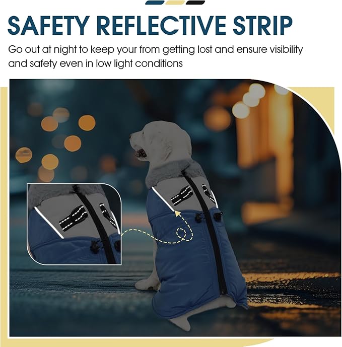 ROZKITCH Dog Jacket for Cold Weather, Dog Coat for Autumn Winter with Turtleneck, Pet Clothes with Adjustable Buckles, Soft Warm Pet Clothing with Reflective Strip for Medium Large Dogs Blue XL