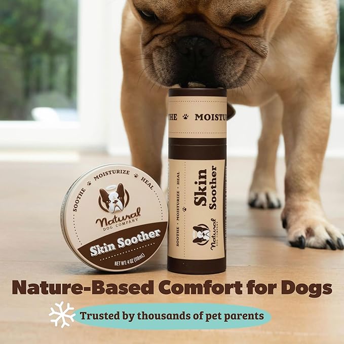 Natural Dog Company Skin Soother Balm for Dogs – 4 oz Tin All Natural Hot Spot & Rash Relief – Organic Itchy Skin Soothing Moisturizer for Dry, Red, Crusty Skin – Lick-Safe Dog Balm, Made in USA