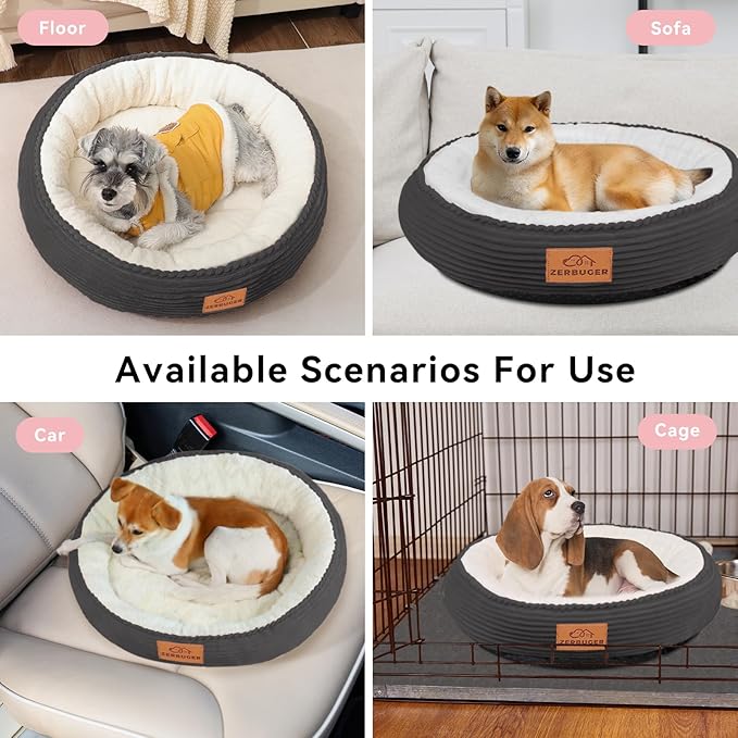 Zerbuger 30in Dog Bed Sofa for Small/Medium/Large Dogs, Machine Washable Supportive Foam Pet Couch with Washable Removable Mat and Non-Slip Bottom, Pet Cuddler for Indoor/Outdoor/Car/Cage, Dark Grey