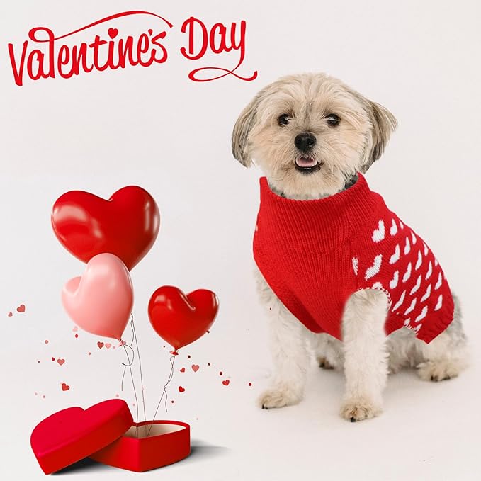 Valentines Dog Sweater, Dog Valentines Clothes Outfit Knitted Sweaters for Small Medium Large Dogs Pets (Red Heart, Medium)