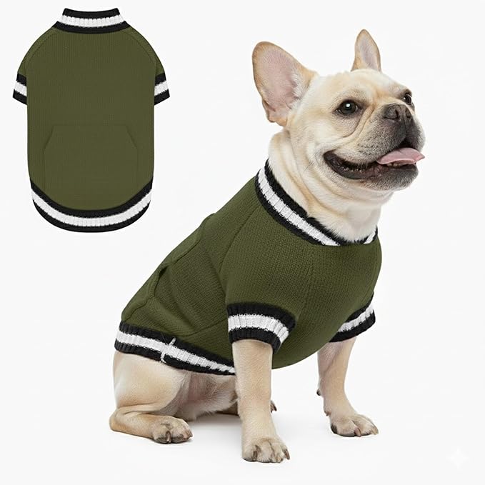Grewear Pets Knit Sweater with Knit Back Pocket, Warm Comfortable Sweater for Pets, Soft Cozy Winter Pet Clothes, Stylish Multi-Colored Sweater for Dogs & Cats Olive XL