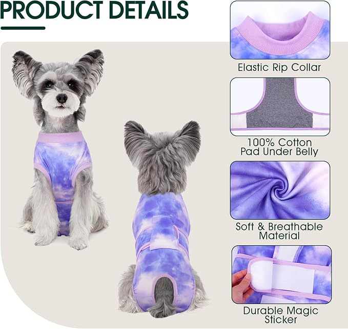 Kuoser Recovery Suit for Dogs, Adjustable Female Spay Dog Surgery Suit, Pet Surgical Shirt Male Neuter Anti Licking Abdominal Wounds Puppy Onesie Bodysuit, Alternative to Doggie Cone After Surgery