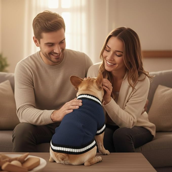 Grewear Pets Knit Sweater with Knit Back Pocket, Warm Comfortable Sweater for Pets, Soft Cozy Winter Pet Clothes, Stylish Multi-Colored Sweater for Dogs & Cats Navy XS