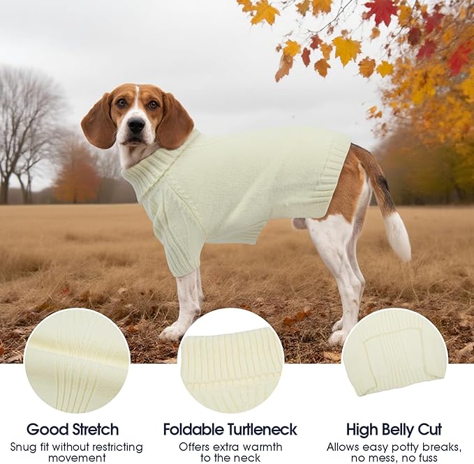 IECOii Dachshund Sweater,Turtleneck Dog Sweater for Small Medium Dogs Girl Boy,Stretchy & Breathable,Warm Knitted Pullover Coat,High Neck Knitwear for Cold Weather Indoor & Outdoor Wear (White, M)