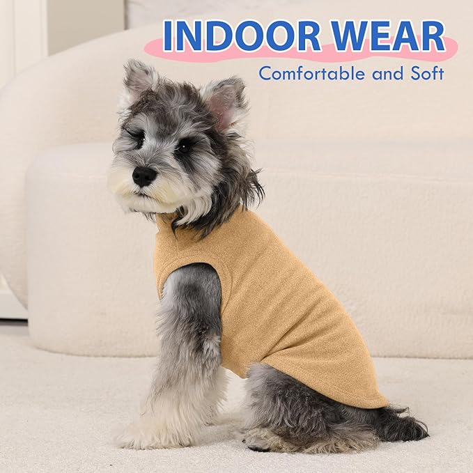 Stretch Fleece Dog Sweatshirt - Khaki, L - Pullover Sleeveless Vest | Warm Stretchable Shirt, Lightweight Breathablefor for Outdoor Movement,Dachshund,French Bulldog