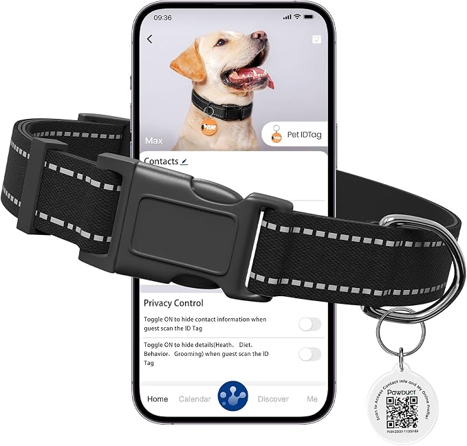 Personalized Dog Collar with QR Code Tag, Large, Black | Reflective Dog Collar with Smart ID Tag, Heavy Duty Custom Dog Collar for Large Breeds