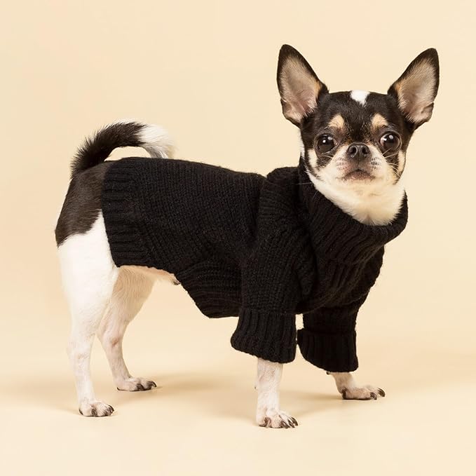 Fitwarm Dog Turtleneck Sweater, Thermal Knitted Pet Coat, Dog Winter Clothes for Small Dogs, Cat Apparel, Black, Medium