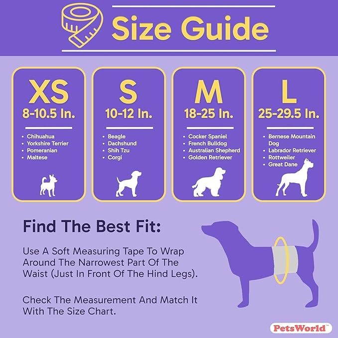 PetsWorld Dog Diapers Male - Disposable - Super Absorbent, Fur-Friendly Belly Bands w/Wetness Indicator -Adjustable Dog Wraps for Incontinence & Training (Large, 400 Count)