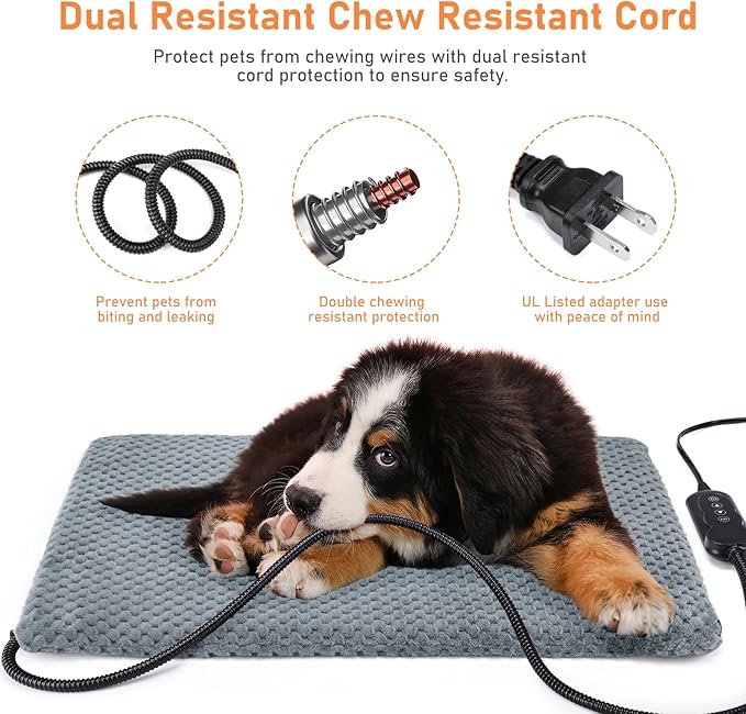 INVENHO Heated Dog Bed, Waterproof Adjustable Temperature Dog Cat Heating Pad with Timer, Indoor Pet Heating Pad for Cats Dogs Electric Pads for Dogs Cats, Pet Heated Pad (M: 28" x 20")