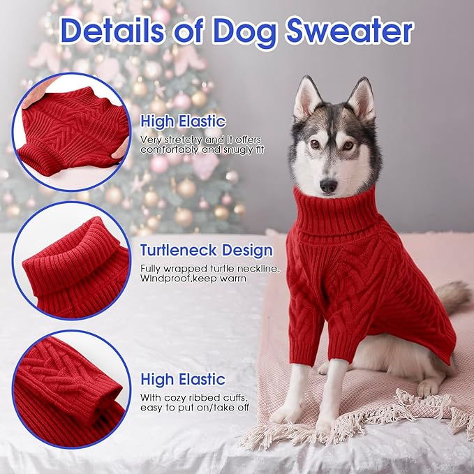 ASENKU Extra-Large Dog Sweater, Dog Sweaters for Extra Large Dogs, Pet Sweatshirt Apparel Turtleneck Pullover Winter for Doberman, Great Dane (Red, 3XL)
