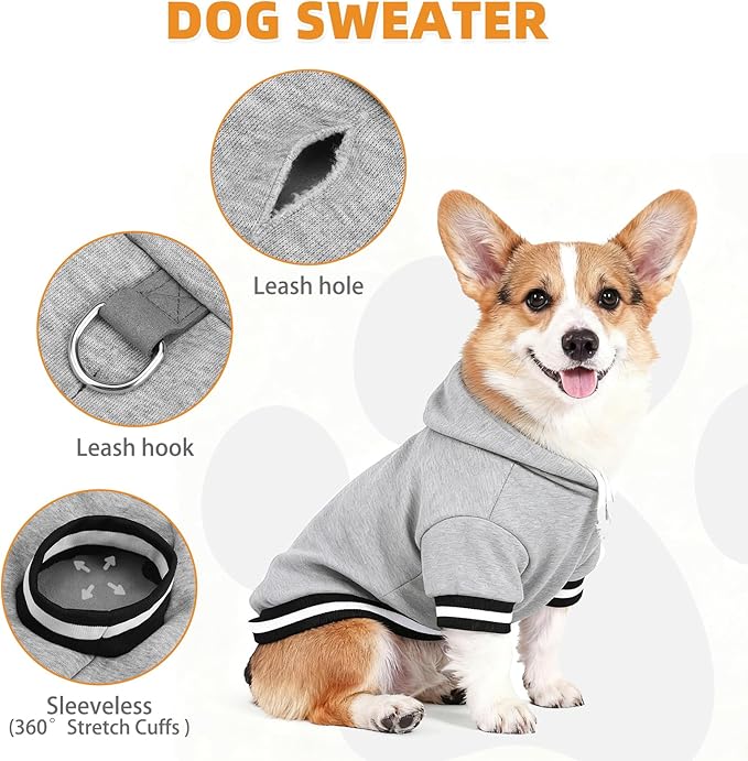 KOOLTAIL Dog Hoodie with Leash Hole & D-Ring, Thick Fleece-lined Winter Fall Warm Dog Clothes Cold Weather Coats, Soft Pet Sweater Sweatshirt for Small Medium Large Sized Dogs Puppy Boys Girls, Grey M