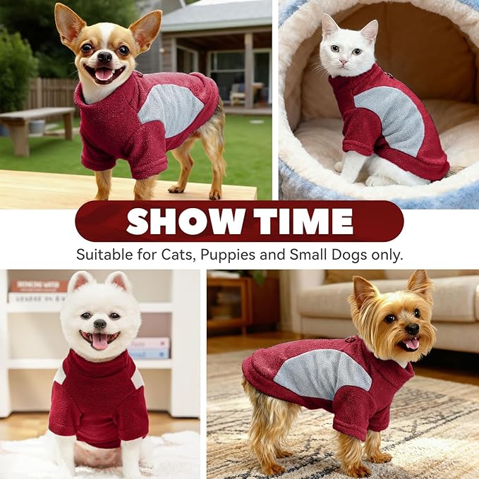 Small Fleece Dog Sweater with Leash Ring Soft Warm Fall Winter Dog Clothes Cute Cat Apparel Puppy Sweaters Classic Pullover Doggy Sweatshirts Chihuahua Costumes Cat Outfits(Red,S)