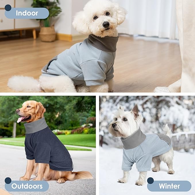 cyeollo Fleece Dog Sweater, Warm Turtleneck Winter Sweater for Medium Dogs Boy Girl Soft Stretchy Doggie Pullover Sweatshirt Pet Dog Clothes with Sleeves, Light Blue XL