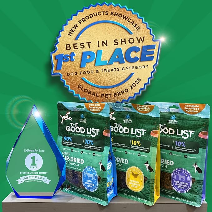 Farmland Traditions The Good List Air-Dried Dog Food, Premium Lamb, Venison, & Bone Broth for Dogs, Protein Rich & Grain-Free Nutrition, 1 Pound Bag