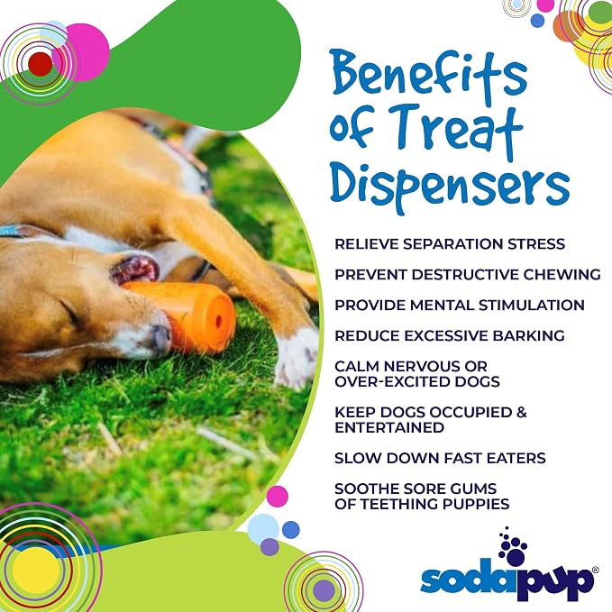SodaPup Soda Can – Durable Dog Treat Dispenser & Chew Toy Made in USA from Non-Toxic, Pet Safe, Food Safe Natural Rubber Material for Mental Stimulation, Problem Chewing, Calming Nerves, & More