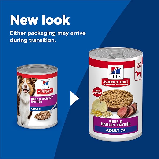 Hill's Science Diet Adult 7+, Senior Adult 7+ Premium Nutrition, Wet Dog Food, Beef & Barley Loaf, 13 oz Can, Case of 12