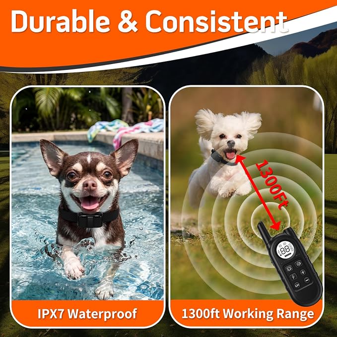 Lightweight Dog Training Collar with Remote for Small Dogs 5–15 lbs, Medium & Large Dogs, 1300FT Range, Waterproof, Rechargeable Training Device (Black)