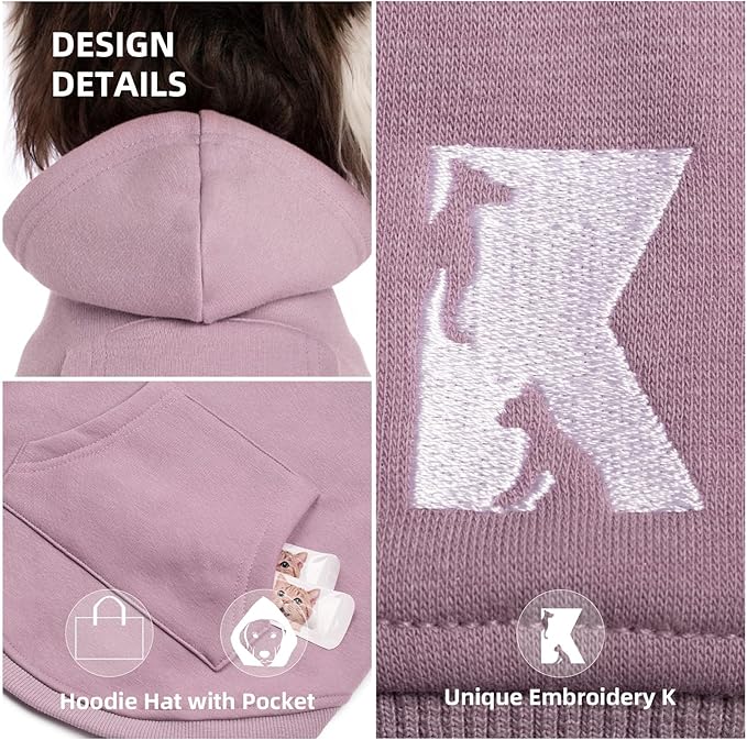 Koneseve Dog Hoodie & Cat Sweater, Warm Fleece Hooded Sweatshirt with Pocket for Small to Large Pets, Cozy Winter Outfit, Purple, L