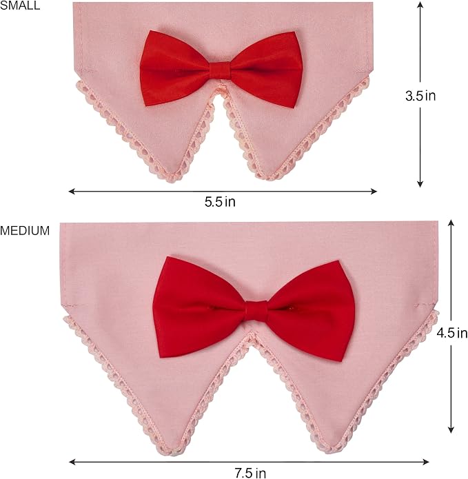 Blueberry Pet Modern Pink Plaid Adjustable Dog Bandana Collar with Bow Tie, Medium, Neck 14.5"-20"