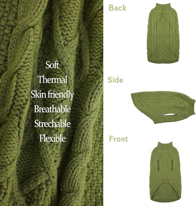 TONY HOBY Small Dog Sweaters Knitted Warm Dog Sweatshirt, Doggy Winter Coat Puppy Cold Weather Pullover Classic Knitwear Doggie Sweater, Thick Warm Winter Pet Clothes (XL, Green)