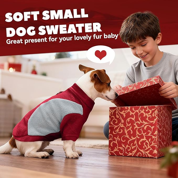 Small Fleece Dog Sweater with Leash Ring Soft Warm Fall Winter Dog Clothes Cute Cat Apparel Puppy Sweaters Classic Pullover Doggy Sweatshirts Chihuahua Costumes Cat Outfits(Red,XS)