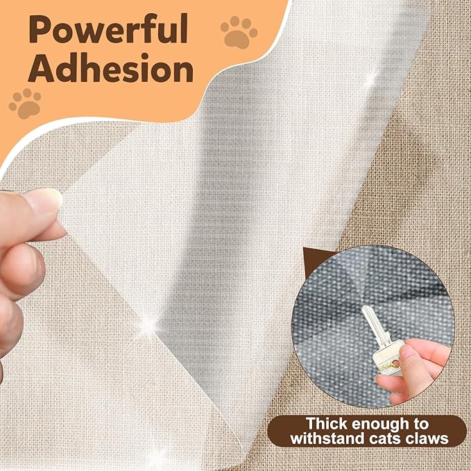Anti Cat Scratch Furniture Protector, PET Single-Sided Sticky Couch Protector for Cats,100% Transparent Clear Training Self Adhesive Tape for Carpet, Sofa, Couch, Door (160in x12.4in)