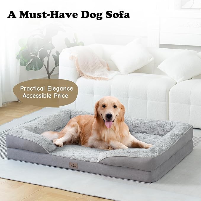 PetFun XL Orthopedic Dog Beds Large Sized Dog - Washable Large Dog Cat Bed Waterproof, Comfort Dogs Couch Sofa with Washable Removable Cover, Pet Bed with Nonskid Bottom, Light Grey, 42"
