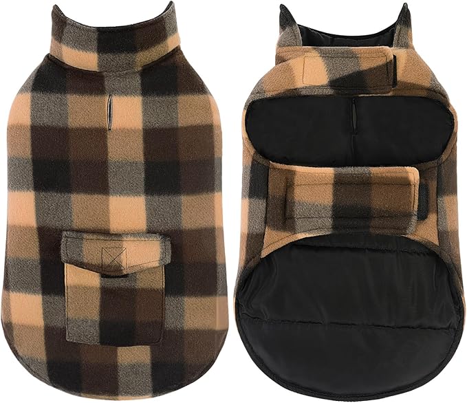 ASENKU Dog Winter Jacket Plaid Reversible Vest, Waterproof Dog Coat for Cold Weather, Perfect for Small to Large Dogs (Coffee, 2XL)